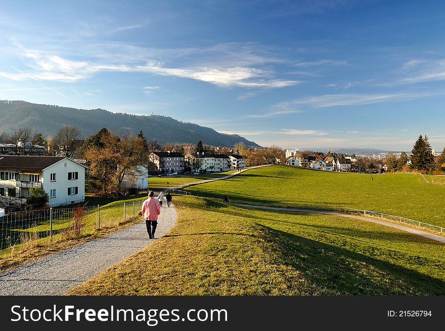 A path in the hills surrounding Zurich area, where people use to hike. A path in the hills surrounding Zurich area, where people use to hike.