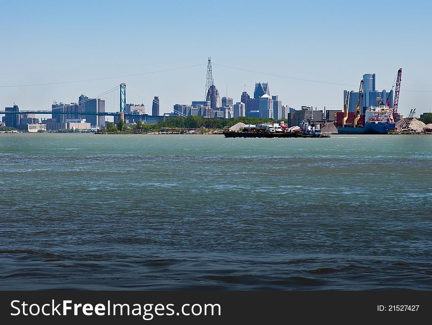 Veiw of Downtown Detroit from 10mi downriver. Veiw of Downtown Detroit from 10mi downriver