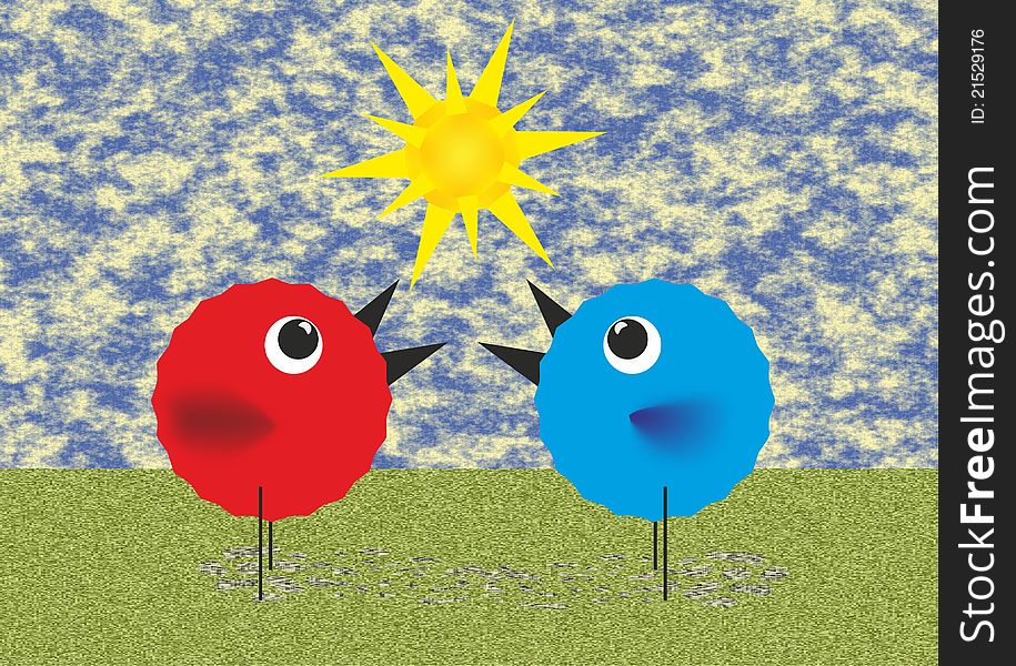 Vector illustration of singing birds in spring. Vector illustration of singing birds in spring.