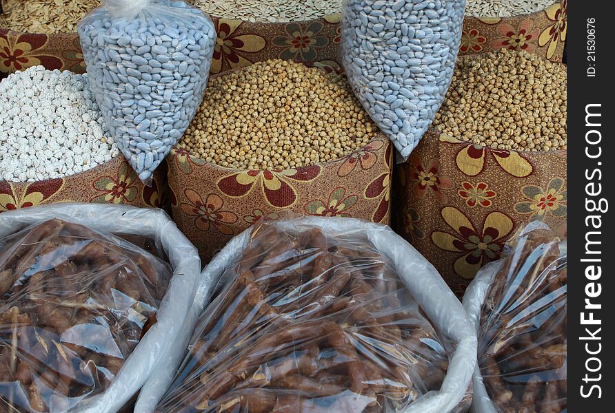 A view of organic dried fruit in the bazaar, Mardin. A view of organic dried fruit in the bazaar, Mardin.