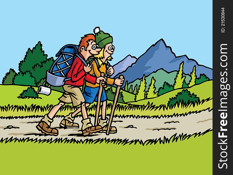 Two people are going for a trek in nature. Two people are going for a trek in nature.