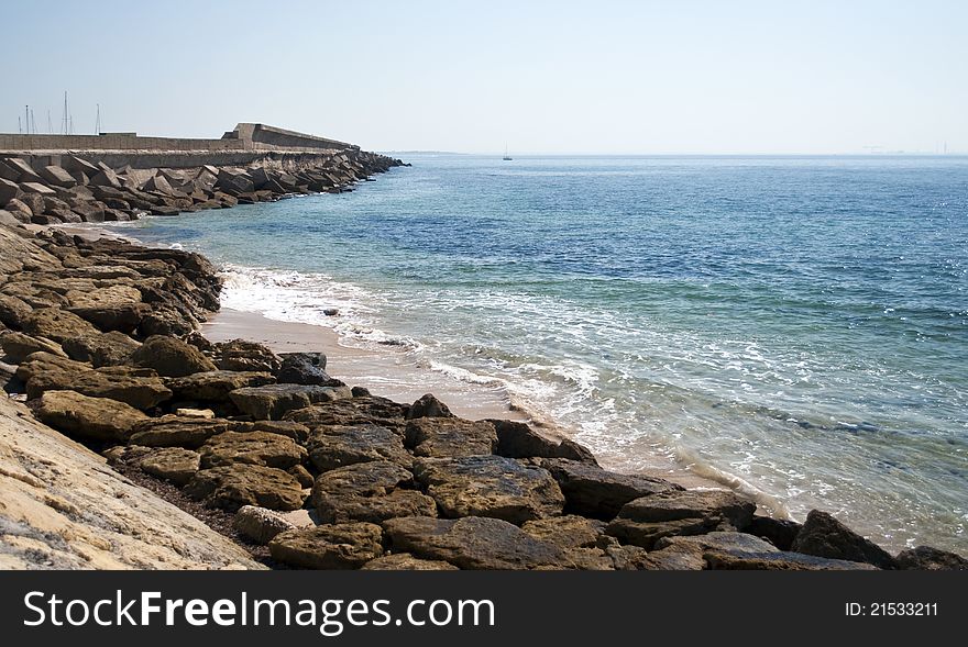 Rocky beach located in the Spanish town of Rota