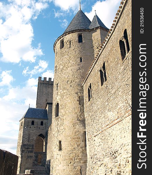 Walls of Carcassonne -fortified French town. Walls of Carcassonne -fortified French town