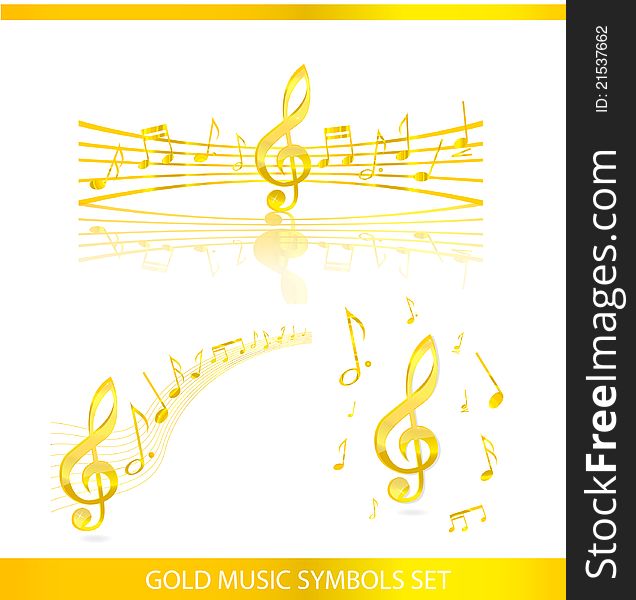 Abstract music symbols set gold color isolated