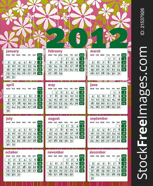 Seventies vintage flower power 2012 calendar in english