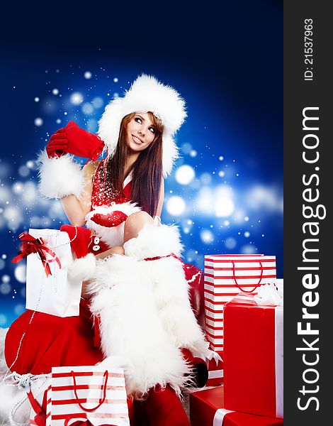 Beautiful girl wearing santa claus clothes. Beautiful girl wearing santa claus clothes