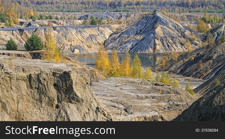 Panorama of autumn forest with sand hills and lake. Panorama of autumn forest with sand hills and lake