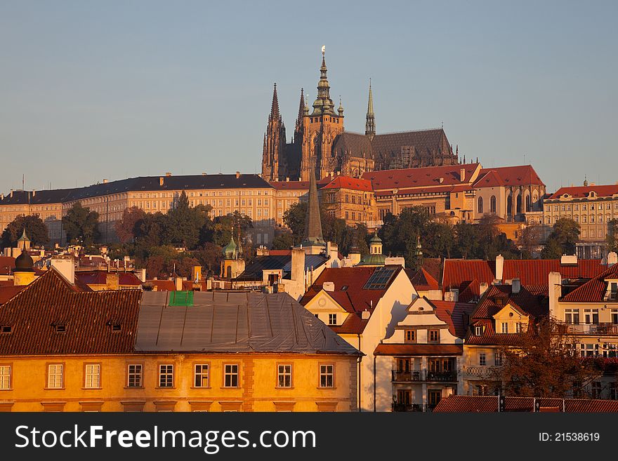 Prague Castle complex and St. Vitus Cathedral, detail. Prague Castle complex and St. Vitus Cathedral, detail