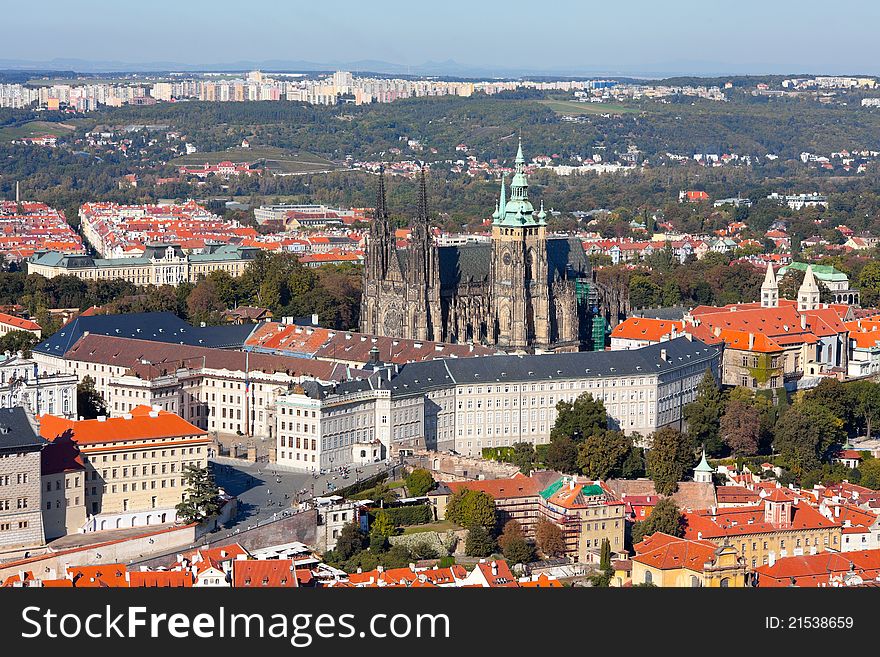 Prague Castle complex and St. Vitus Cathedral, detail. Prague Castle complex and St. Vitus Cathedral, detail