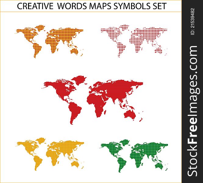 Colored World Maps Set Isolated On The White