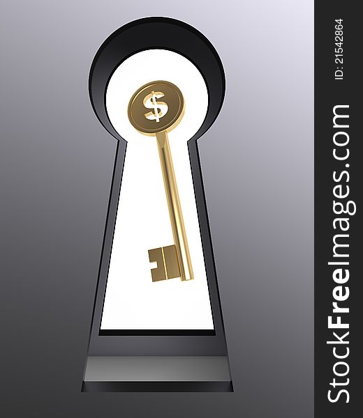 3d big rendered metal keyhole frame thith $ key. 3d big rendered metal keyhole frame thith $ key