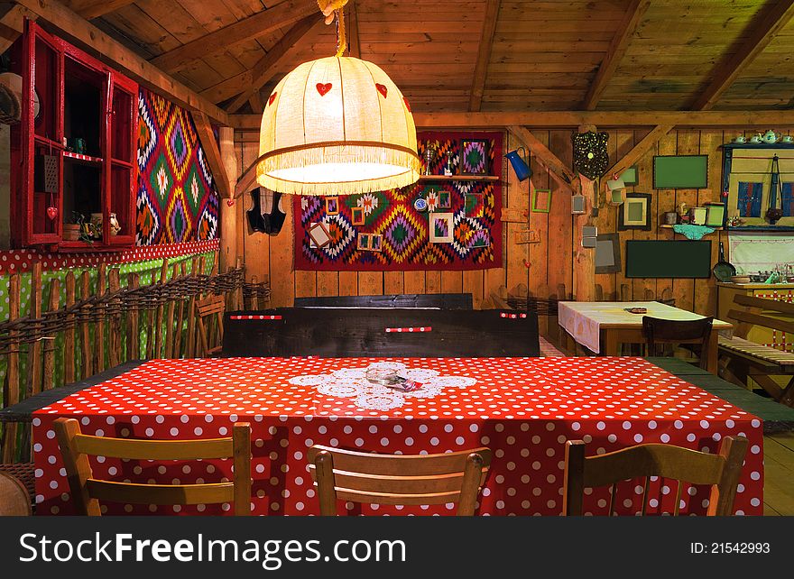 Balcony of a restaurant, traditional folklore style. Balcony of a restaurant, traditional folklore style.