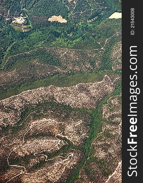 Aerial view of the layers of the Pyrenees Mountains. Aerial view of the layers of the Pyrenees Mountains.