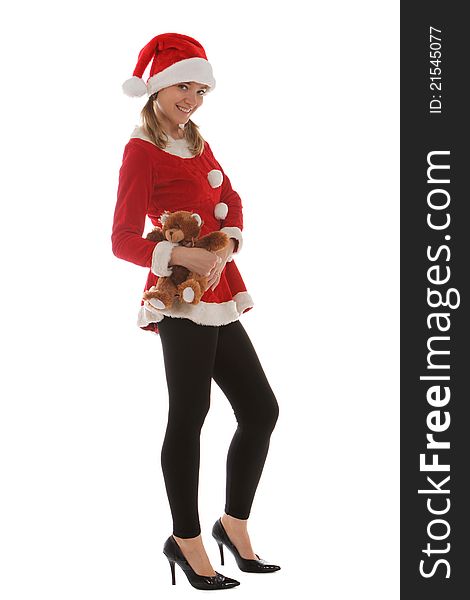 Santa's helper holding a teddy bear. Santa's helper holding a teddy bear