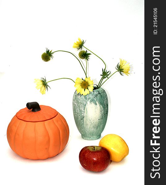 Still life with apples on white background