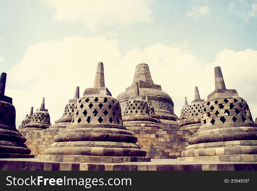 The Vintage Textured Borobudur Temple, Central Java, Indonesia