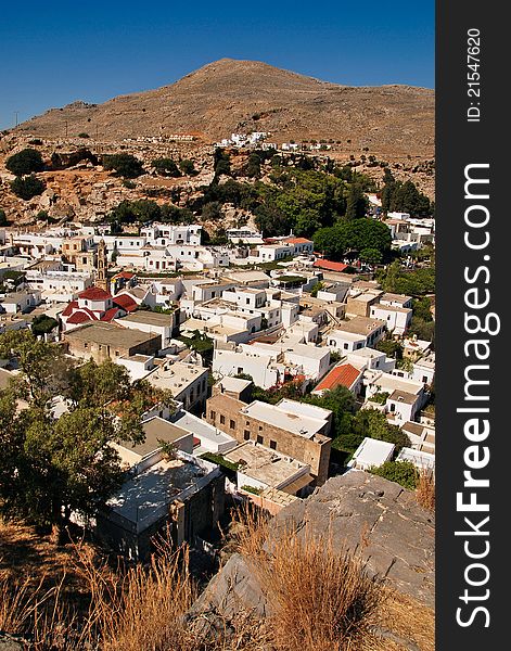 Panoramic view on Lindos town. Rhodes island. Greece