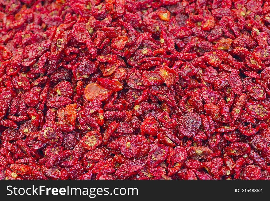 Dried tomatoes in the market