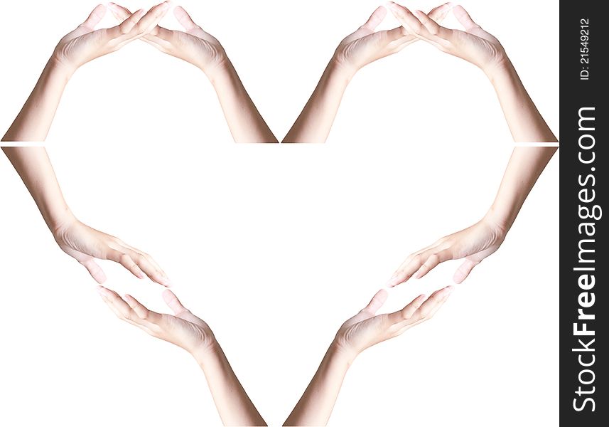 Hands making heart shape on white background