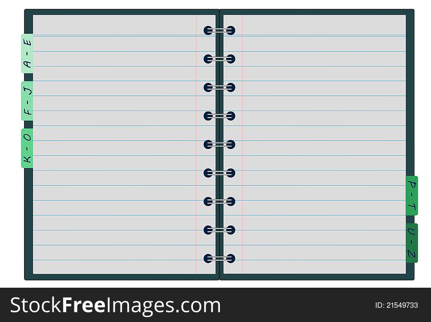 Organizer with lined paper and sorted by alphabet. Organizer with lined paper and sorted by alphabet