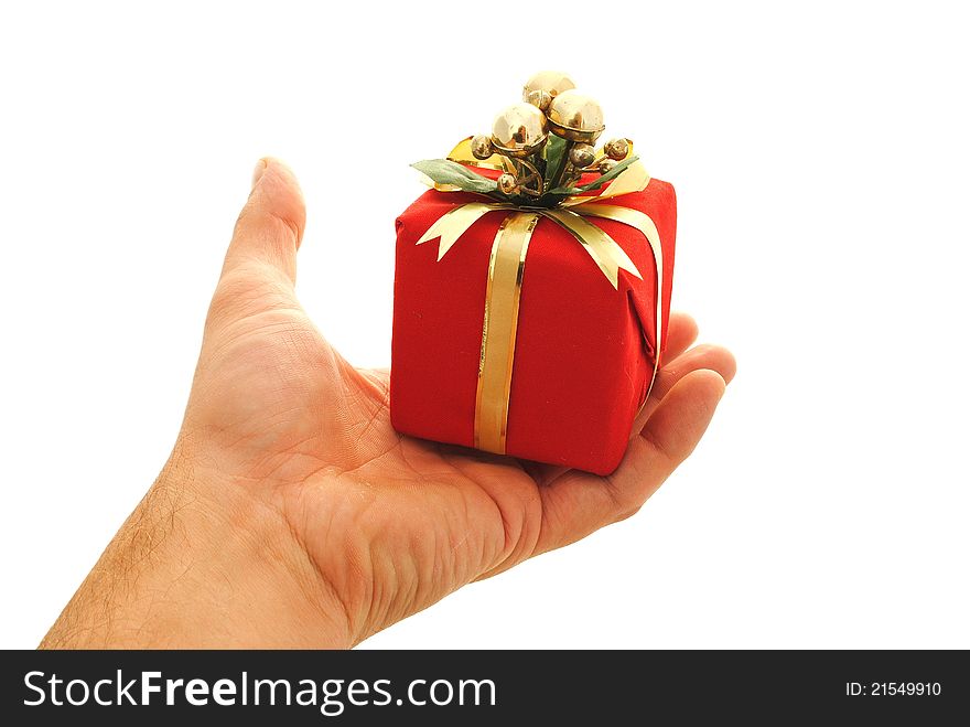 Man hand holding a small gift box