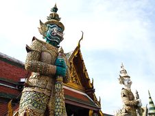 Statue Two Gaurd Giant At Wat Phra Kaew , Bangkok Stock Photography