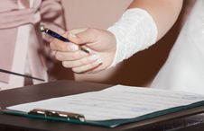 Bride Signing Marital Agreement Royalty Free Stock Image Bride Signing Marital Agreement Royalty Free Stock Image