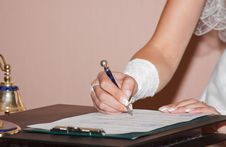 Bride Signing Marital Agreement Stock Photography Bride Signing Marital Agreement Stock Photography
