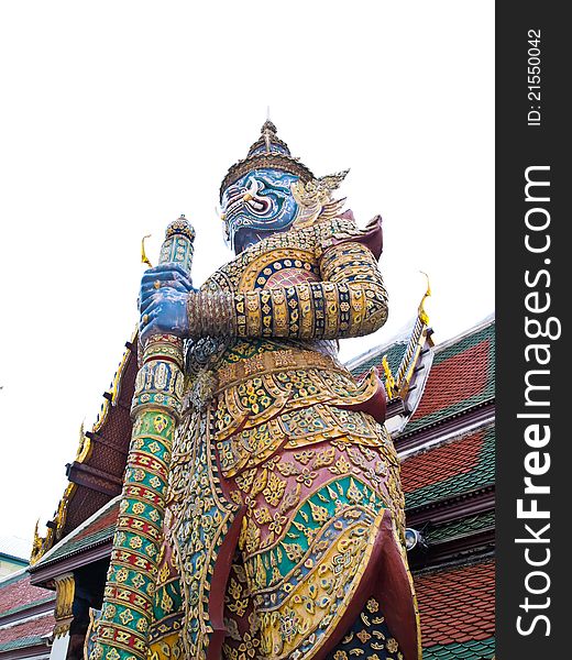 The giant white bat holding a white background at The Grand Palace Wat Phra Kaew in Bangkok, Thailand