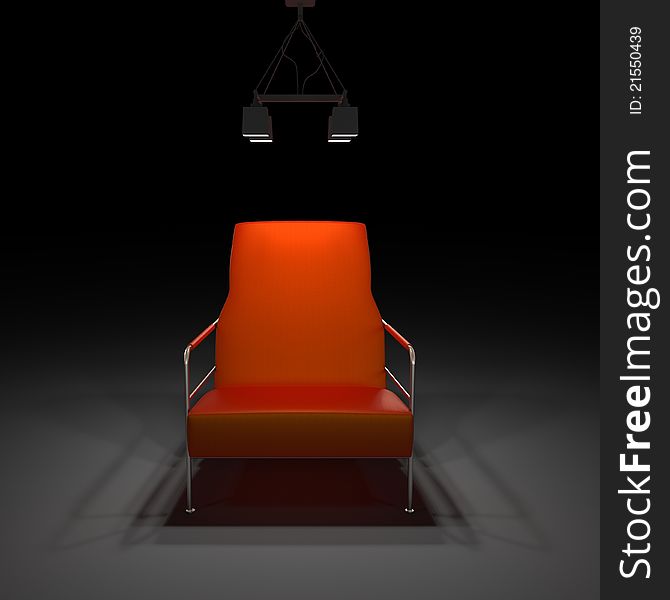 Armchair in darkness illuminated by lamp