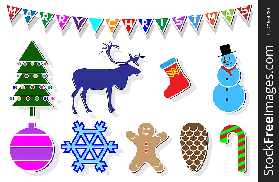 Set of christmas stickers.Vector design elements