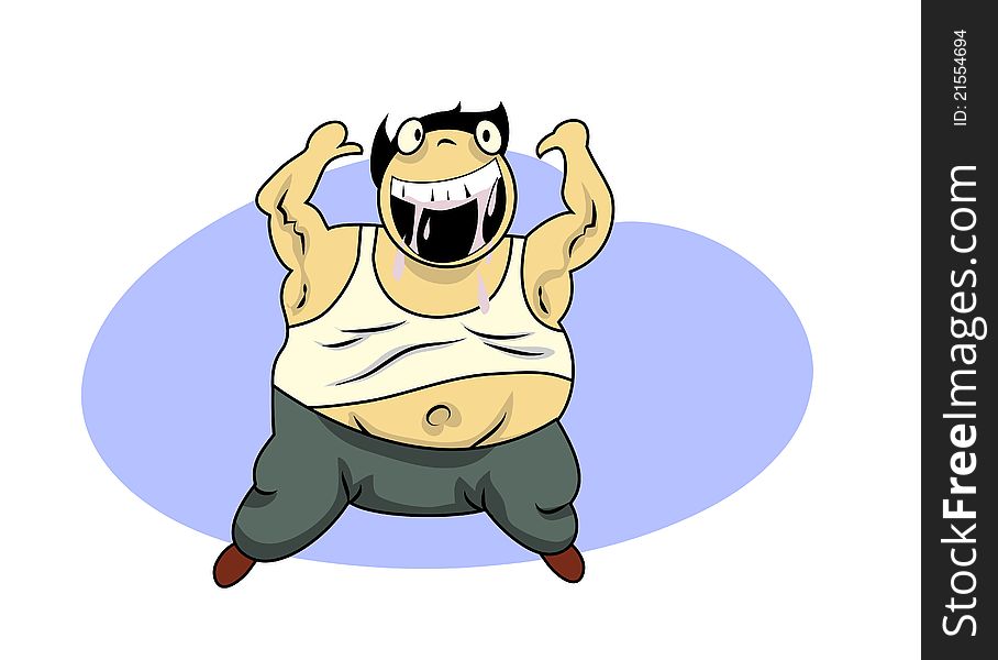 Illustration: Fat man looks exciting because of something