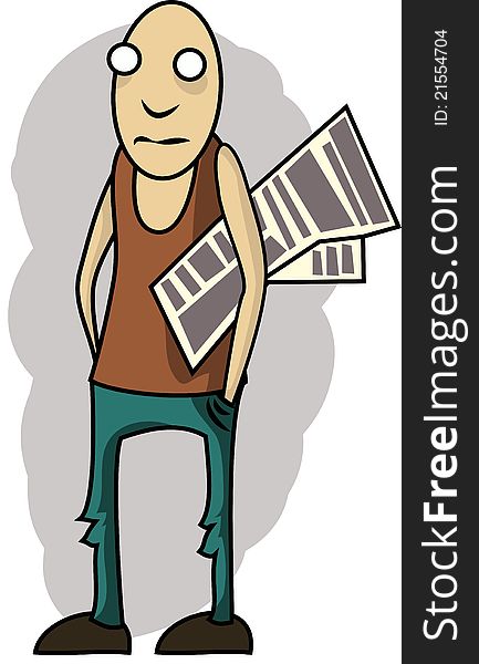 Illustration: Scrawny guy with a newspaper under his arm