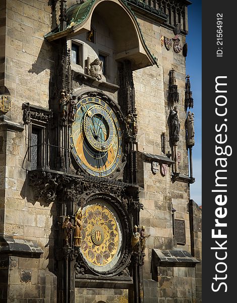 The ancient astronomical clock in Prague Czech republic