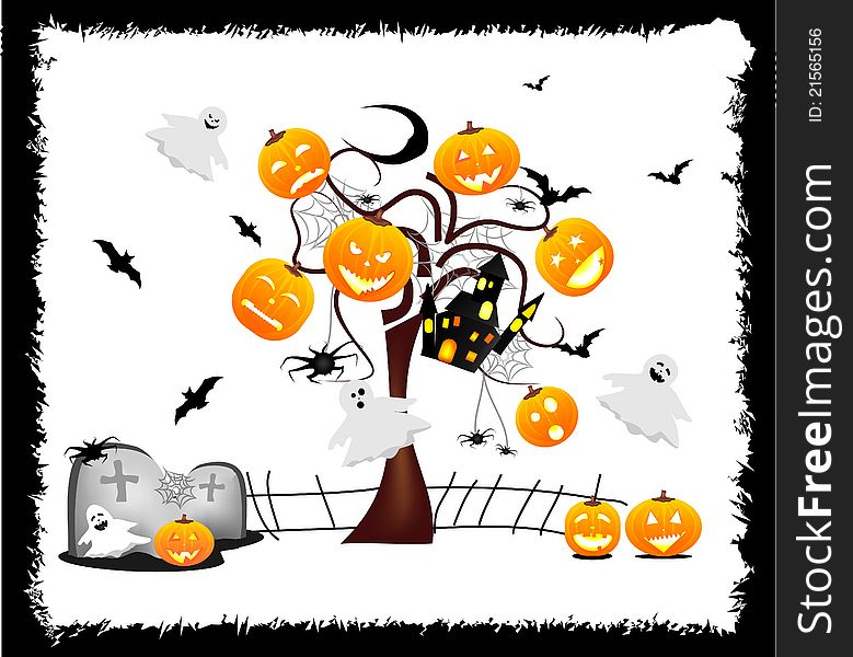 Fun and original Halloween background with pumpkins, ghosts and many other subjects typical of this holiday. Fun and original Halloween background with pumpkins, ghosts and many other subjects typical of this holiday