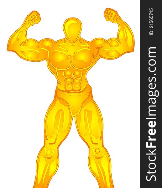 Illustration of golden muscleman showing his muscle pose
