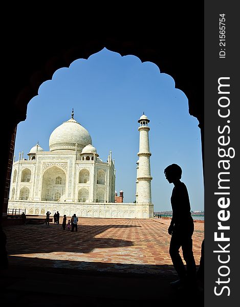 The silhouette visit withTaj Mahal in Agra in the Uttar Pradesh region of India. It is a one of New Seven Wonders of the World. The silhouette visit withTaj Mahal in Agra in the Uttar Pradesh region of India. It is a one of New Seven Wonders of the World.