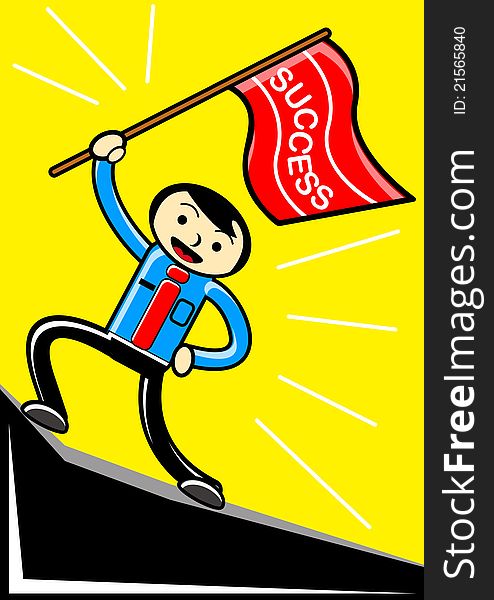 Illustration of success businessman holding victory flag