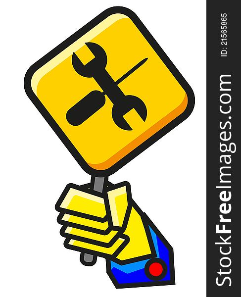 Illustration of construction sign hold in hand