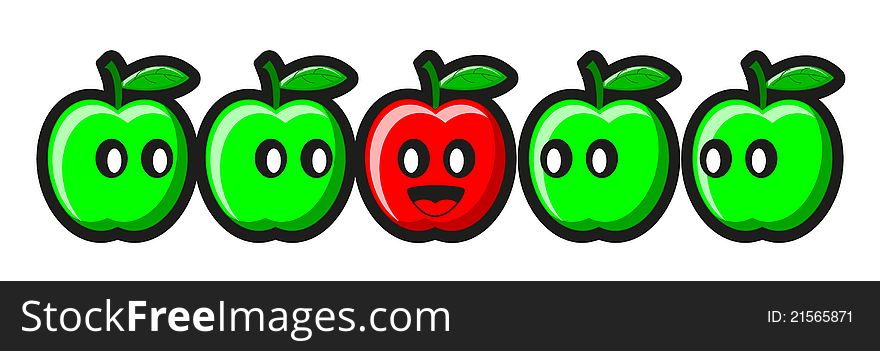 Illustration of red apple between green apple. Illustration of red apple between green apple