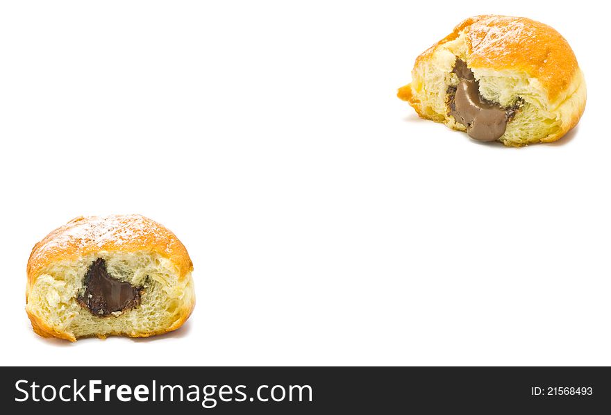 Two chocolate donuts isolated on white
