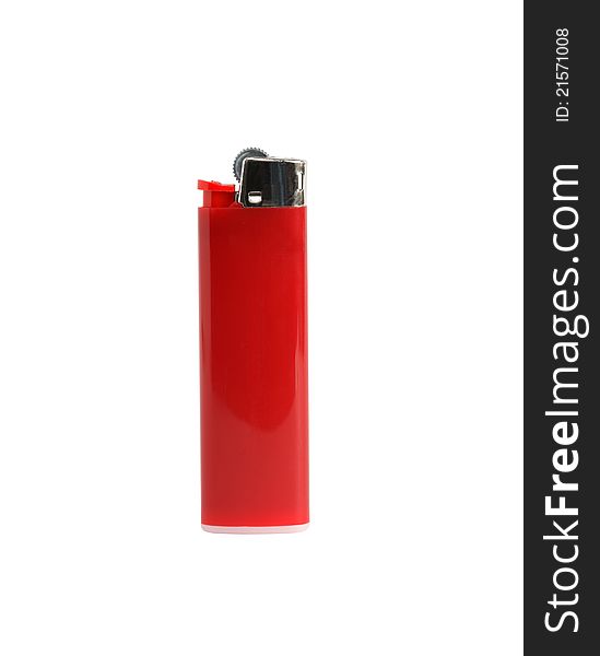 Red plastic cigarette lighter isolated on white background with clipping path