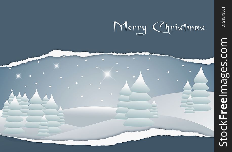 Card with the image of a Christmas landscape. Card with the image of a Christmas landscape