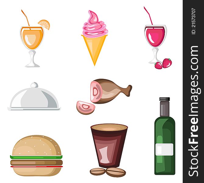 Illustration of set of food icon on isolated background