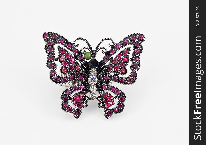 Butterfly ring with pink glass insets