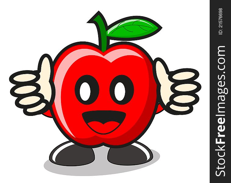Illustration of funny apple show his thumb up