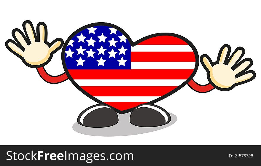 Illustration of US flag show in funny shape character. Illustration of US flag show in funny shape character