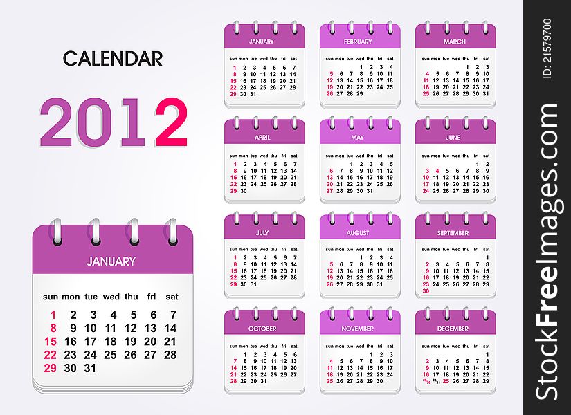 Stylish calendar for 2012, all elements are in separate layers and grouped. Stylish calendar for 2012, all elements are in separate layers and grouped