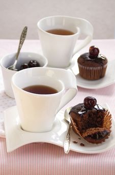 Breakfast With Chocolate Cup Cakes Royalty Free Stock Image Breakfast With Chocolate Cup Cakes Royalty Free Stock Image