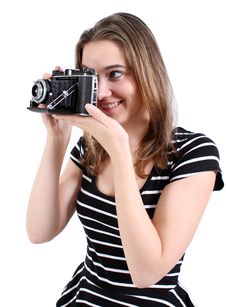 Woman Shooting A Vintage Camera Royalty Free Stock Image Woman Shooting A Vintage Camera Royalty Free Stock Image